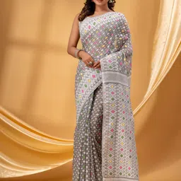 TANTLOOM Ethnic Motifs Woven Design Jamdani Regular Saree-image-9