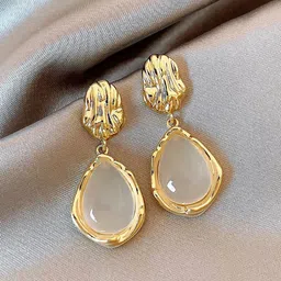 GOLDIWALA Korean Gold-Plated Artificial Stones Studded Teardrop Shaped Drop Earrings-picture-47