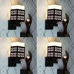 Gojeeva Black & White 4 Pieces Textured Square Shaped Wooden Wall Lamp-picture-0