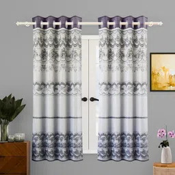 Aura Cream-Coloured & Blue Set of 2 Floral Door Curtain-9