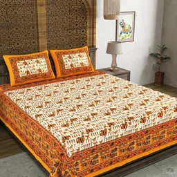 The Craft Monk Yellow Floral Printed Pure Cotton 240 TC King Bedsheet Set 2.74 m x 2.28 m-picture-13