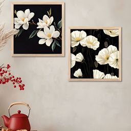 Kotart Black & White 2 Pieces Floral Printed Wooden Wall Paintings-39