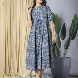KALINI Floral Print Puff Sleeve Formal Fit & Flare Midi Dress-picture-20