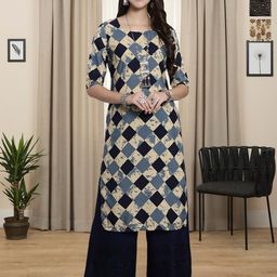 HERE&NOW Selection Of 3 Geometric Printed Round Neck Straight Kurta-image-6