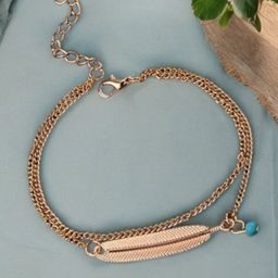 DressBerry Gold-Plated Artificial Beads Beaded Minimal Bohemian Leaf Anklet-7