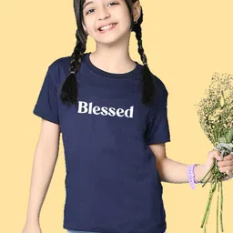 NUSYL Girls Blessed Printed Round Neck Short Sleeves Oversized T-shirt-image-61