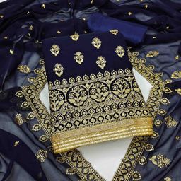 Blissta Floral Embroidered Zari Work Unstitched Dress Material-picture-12