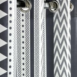 Saral Home White & Grey Set of 2 Geometric Room Darkening Window Curtain-34
