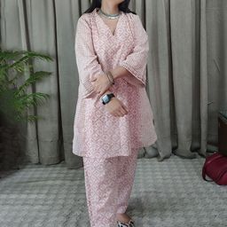 Tasveer India Printed Cotton V-Neck Tunic With Trouser Co-Ords-image-22