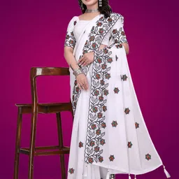 SILKWEAR Floral Embroidered Pure Georgette Saree-image-6