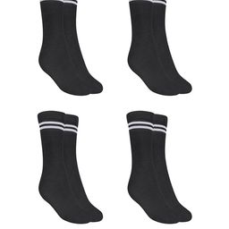 MUKHAKSH Girls Pack of 4 Black Cotton Calf Length Socks with White Stripes Border Lining-picture-9