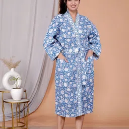 LIVING ROOTS Handblock Printed Cotton Bathrobe-image-94
