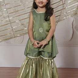 VASTRAMAY Girls Floral Embroidered Regular Sequinned Tissue Kurta & Sharara With Dupatta-picture-43