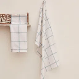 Ariana Beige & Blue 2 Pieces Checked Cotton Highly Absorbent Soft Kitchen Towels-16