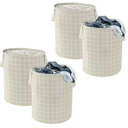 Kuber Industries Grey 4 Pieces Printed Cotton Laundry Bags-96