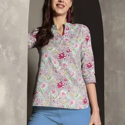 KALINI Women Floral Printed Pure Cotton Crop Top-picture-4