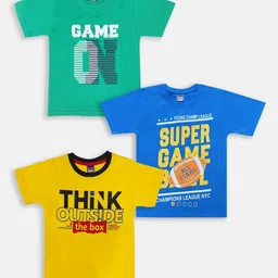 Here&Now X Game Begins Boys Assorted Pack Of 3 Typography Printed T-shirts-image-76