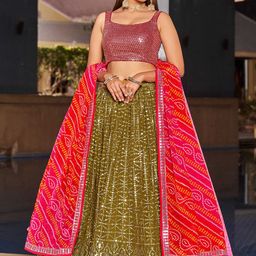 ETHNIC PLUS Embroidered Sequinned Semi-Stitched Lehenga & Unstitched Blouse With Dupatta-image-54
