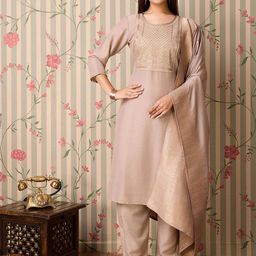 Suha Women Solid Embroidered Kurta with Trousers & Dupatta-picture-7
