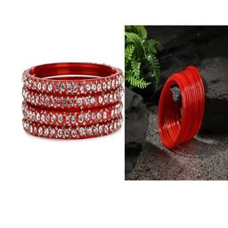 SOMIL Set Of 16 Red Alloy Artificial Stones and Beads Antique Bangles-image-73
