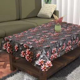 Dakshya Industries Black Floral Waterproof Plastic 4-Seater Table Cover-image-49