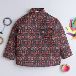 BAATCHEET Boys Ethnic Motifs Printed Band Collar Pure Cotton Short Kurta-46