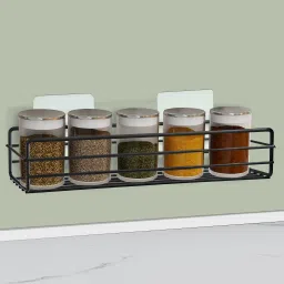 Self-Adhesive MS Organizer/Shelf for Kitchen/Bathroom Accessories (12x5-Black) Steel Wall Shelf-20