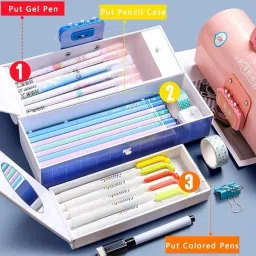 nxsvaa GEOMETRY Box with two lock Multi-Layer strong plastic box and pouch (Blue) Geometry Box image 3