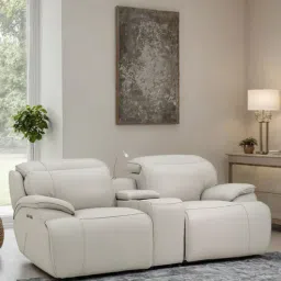 royaloak Venice Half Leather 2 Seater Motorized Recliner with USB Port in White Colour With Storage Console-picture-15