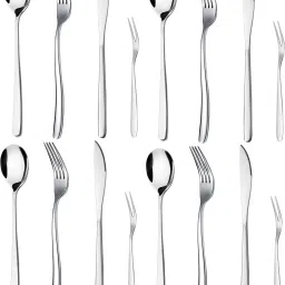 Set of 16 Luxury Silver Flatware Set Spoon | Fork | Steak Knife & Fruit Fork Stainless Steel Cutlery Set-image-2