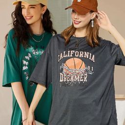 christy world Pack of 2 Women Printed Round Neck Pure Cotton Multicolor T-Shirt-picture-13