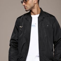 Men Solid Bomber Jacket-image-31