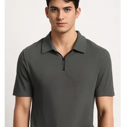 MACK JONNEY Ribbed Polo Collar Cotton Regular Fit T-shirt-image-97