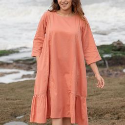 Babli Dusty Peach Breeze Cotton A-Line Midi Dress-image-0