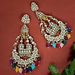 Anouk Artificial Stones Studded & Beads Beaded Contemporary Drop Earrings-9
