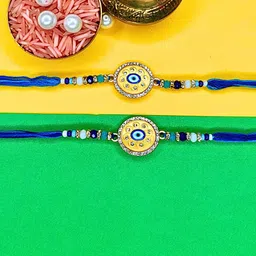 ORANGENYSHA Set Of 2 Beaded Evil Eye Cotton Thread Rakhi With Rholi Chawal-picture-29