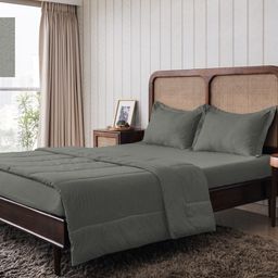 The Happy Pod Grey Embossed Microfiber 160 TC Flat Queen Bedsheet With 2 Pillow Covers-image-29