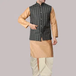 ADARNIYA Men Ethnic Motifs Embroidered Regular Kurta with Dhoti Pants-picture-11
