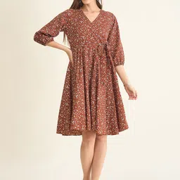 aayu Women Floral Printed Puff Sleeve Fit & Flare Dress-image-78