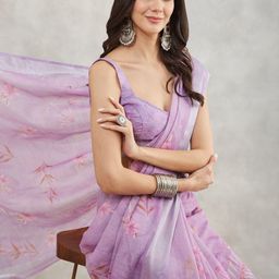 Janasya Floral Linen Blend Saree-picture-32
