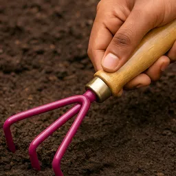 ecofynd Pink & Brown Gardening Hand Cultivator With Wooden-picture-12