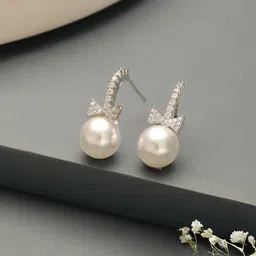 Saraf RS Jewellery Silver-Plated AD Studded & Pearls Beaded Contemporary Drop Earrings-17
