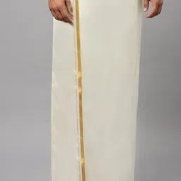Ramraj Men Pure Cotton Dhoti with Golden Zari Border-54