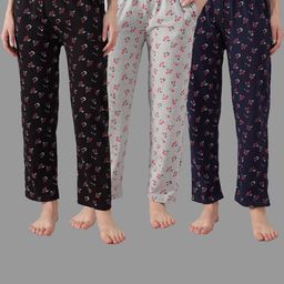 TRENDY WORLD Women Pack Of 3 Printed Cotton Pyjamas-image-107