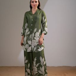 JISORA Printed Russian Silk Shirt With Palazzo Co-Ords Set-36