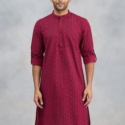 Fabindia Ethnic Motifs Printed Band Collar Straight Kurta-picture-45