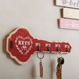 eazy wagon Red & White Wooden Key Shape Wall Key Holders-image-6
