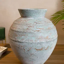 HABERE INDIA Sea Green & Brown Textured Flower Vase-image-91