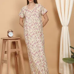 Sweet Dreams Women Floral Printed Pure Cotton Maxi Nightdress-picture-0