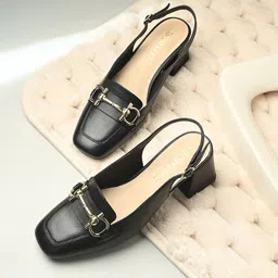 MIORAH Women Leather Textured Block Sandals-16